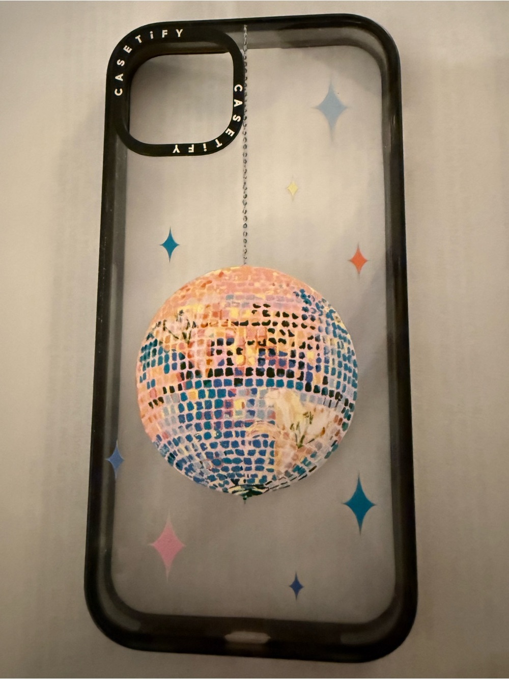 Casetify iPhone 15 Plus Clear Case with Pink and Blue Disco Mirrorball